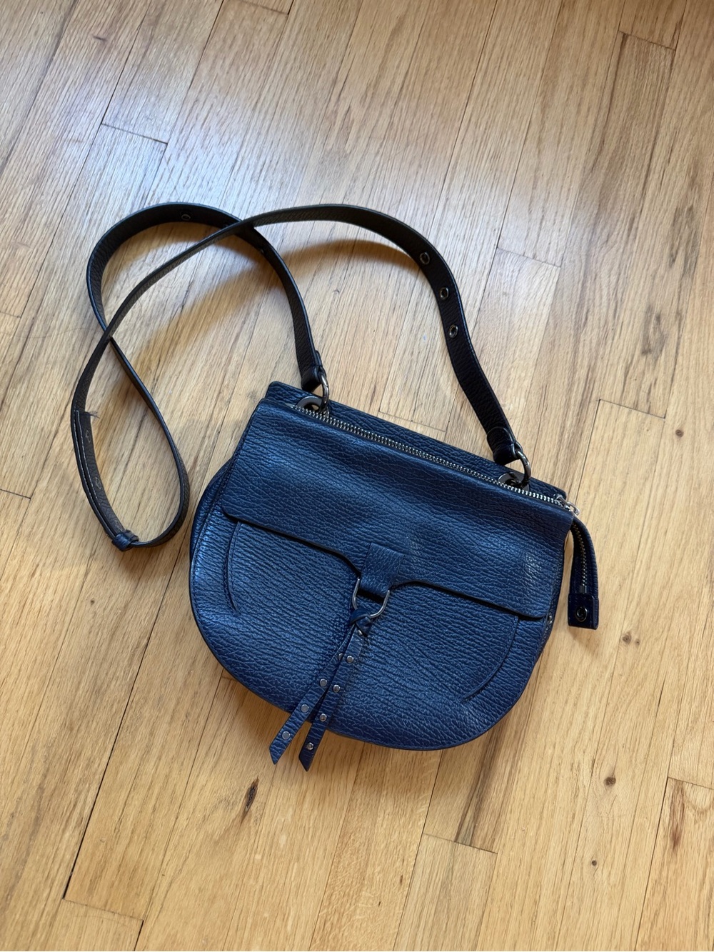 Rebecca Minkoff Black Pebbled Leather Crossbody Saddle Bag